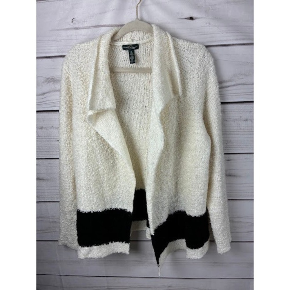 Lauren Ralph Lauren Jeans Co Cream Black Stripe Boucle Wool Blend Cardigan XL